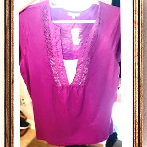 NWT Essentials purple blouse with attached white under tank